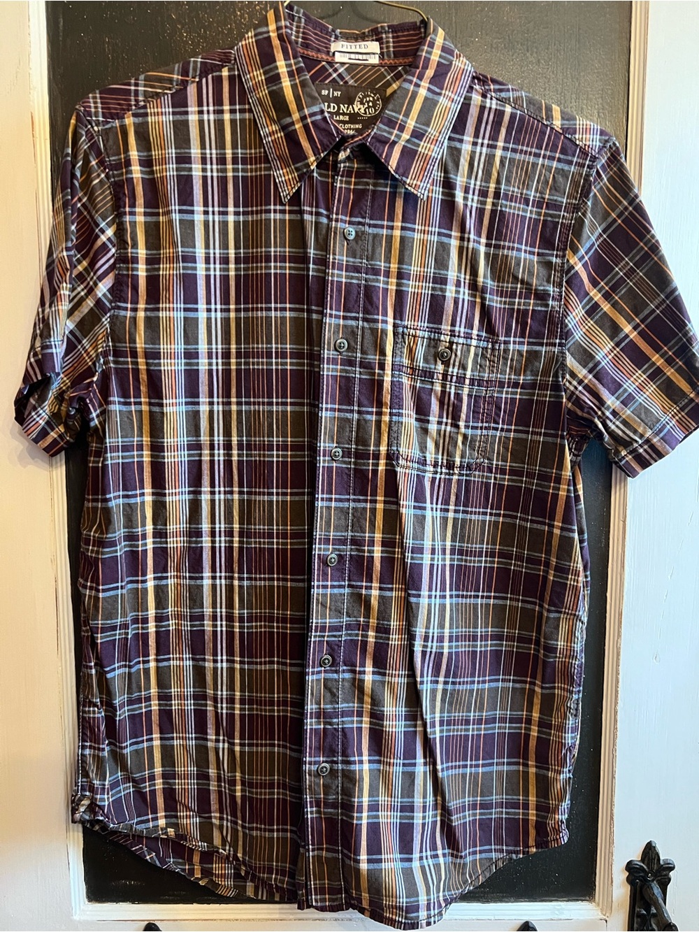 Old Navy Men's Short Sleeve Plaid Shirt Burgundy L